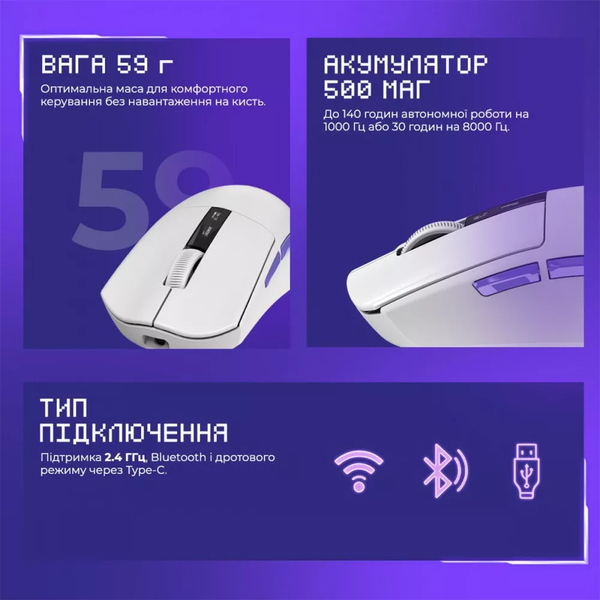 Бездротова ігрова миша Proove Gaming Jester 8K White WMJS00022002 фото