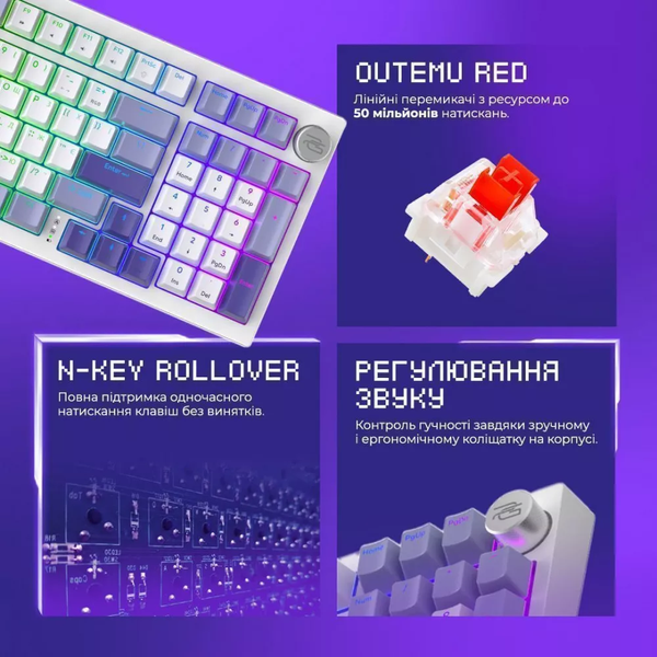 Бездротова клавіатура Proove Gaming Slicker (Ukraine Layout) White-purple WKSL00022402 фото