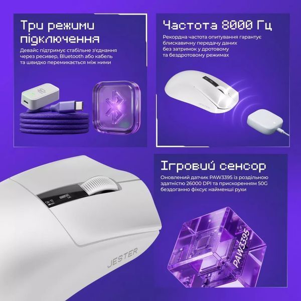 Бездротова ігрова миша Proove Gaming Jester 8K з зарядною станцією, White WMJSCD022017 фото