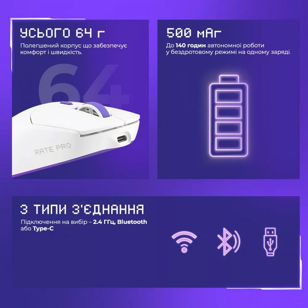 Бездротова ігрова миша Proove Gaming Rate Pro з зарядною станцією, White WMRPCD022002 фото