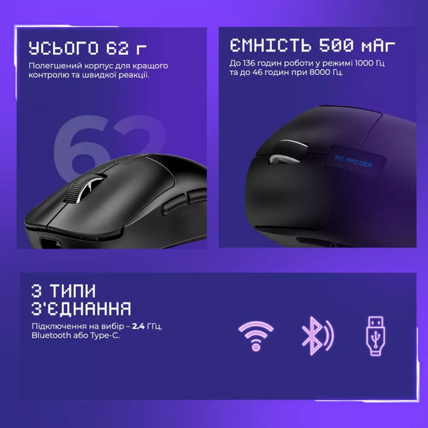 Бездротова ігрова миша Proove Gaming RC Raider 8K, White WMRR00122017 фото